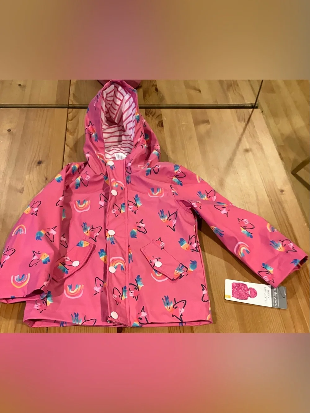 NEW Berkeley Jensen Kids Pink Unicorn & Rainbow Hooded Rain Jacket Size 4T - Picture 1 of 9